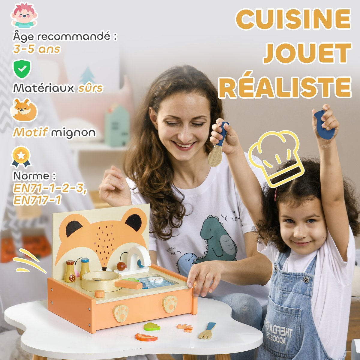 Ensemble de cuisine pour enfants MDF orange, multicolore, AIYAPLAY