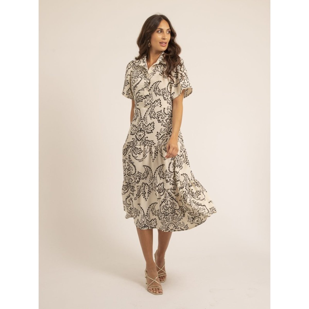 Robe Mi-longue Motifs Ionela blanc, DONA LISA