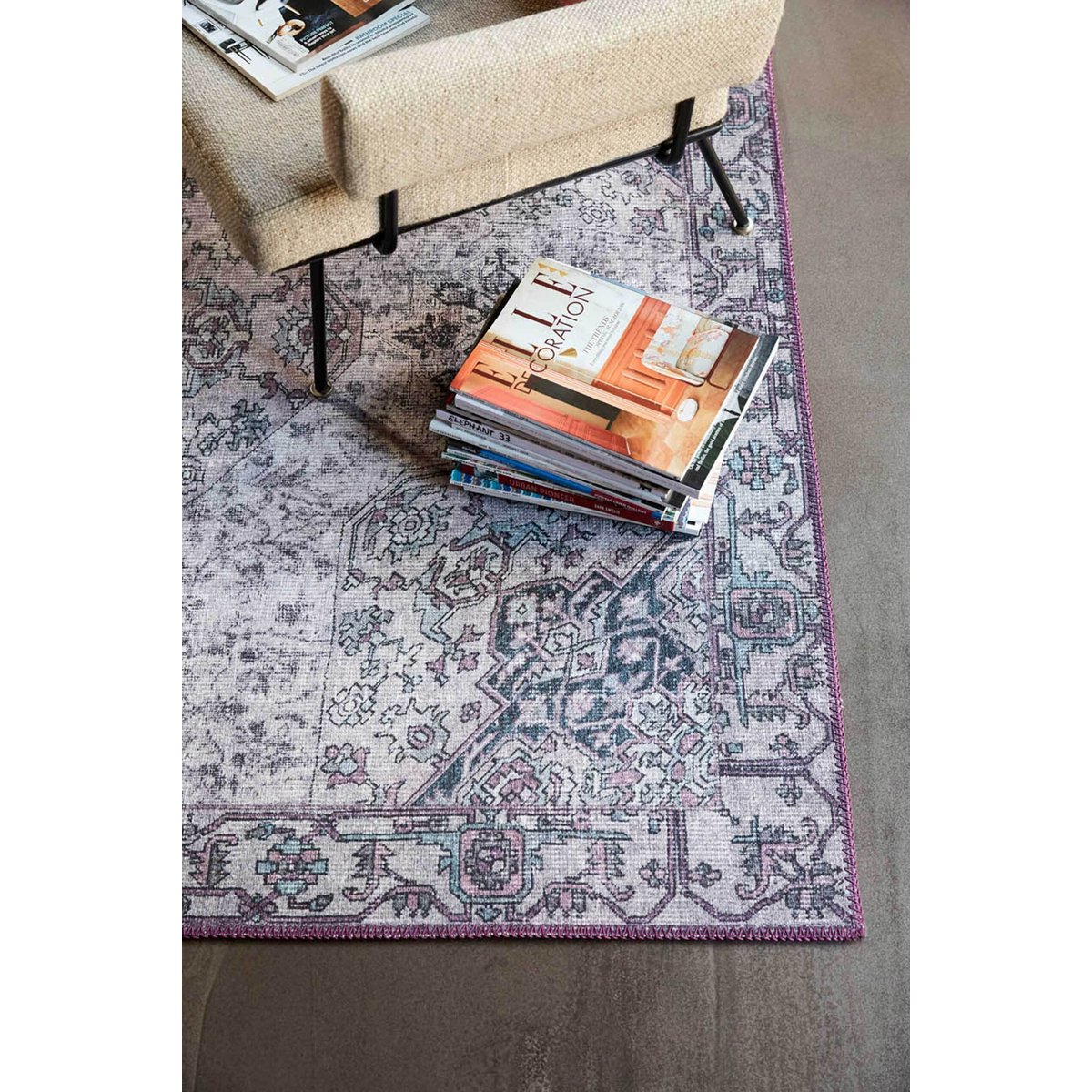 Tapis plat motif vintage ,  SYNCHRONIZE lilas/gris, WECON HOME