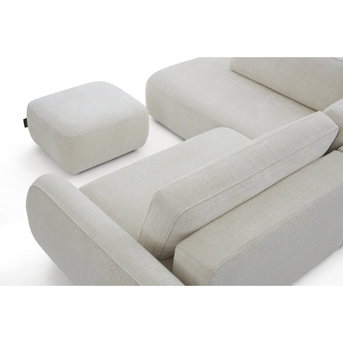 Canapé d'angle convertible 4 places en tissu texturé avec pouf, DENISE blanc, BOBOCHIC