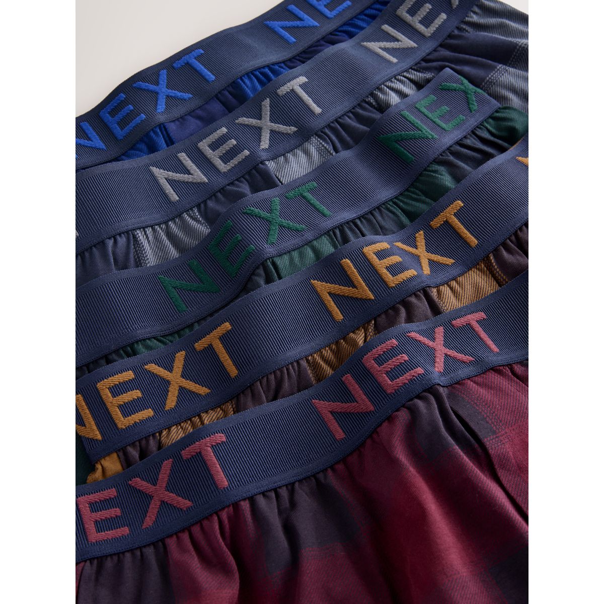 Boxers amples, lot de 5 carreaux marine/bordeaux, NEXT