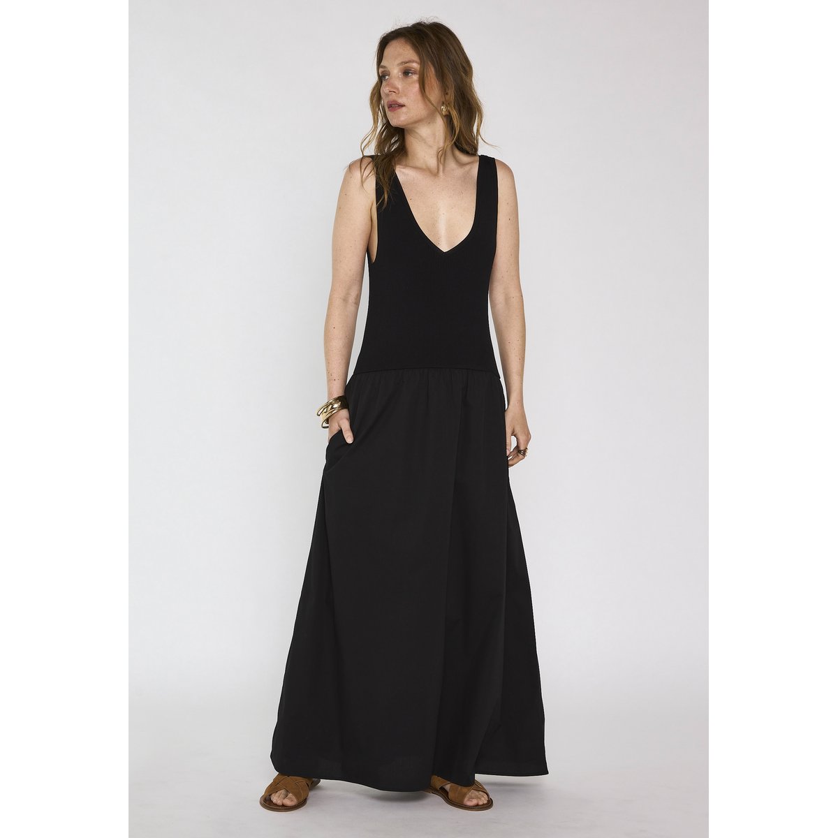 Robe trapèze bi-matières BYS noir, Maison 123