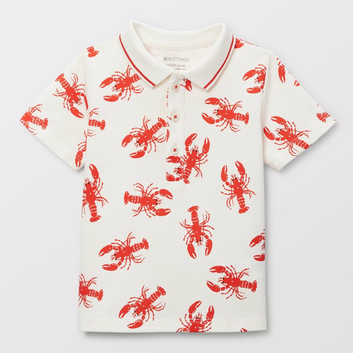 Polo manches courtes imprimé en piqué de coton BIO GOTS ecru, BOUT'CHOU