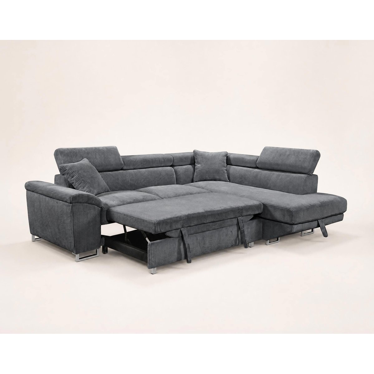 Canapé d'angle droit 5 places convertible, BAOJI gris, BEST MOBILIER