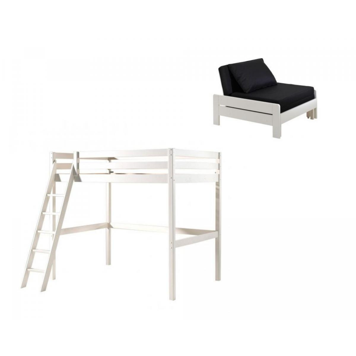 Lit Mezzanine Pino avec Fauteuil Intégré pour Enfants blanc, VIPACK