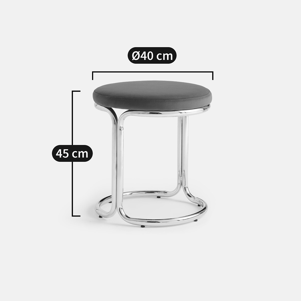 Tabouret bas en velours ras et métal acier chromé, ROYA chrome, LA REDOUTE INTERIEURS