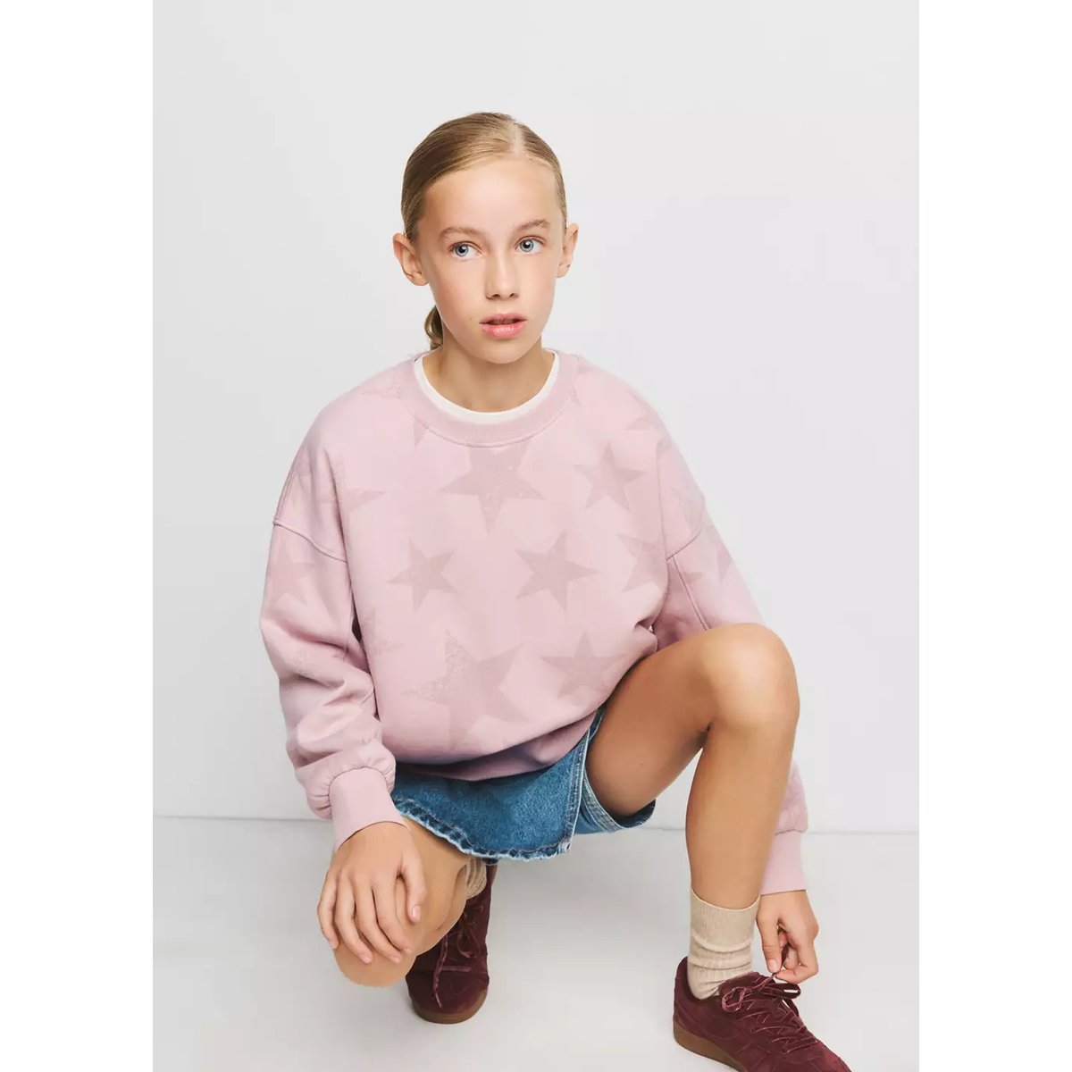 Sweat en coton à motif étoiles rose, MANGO KIDS