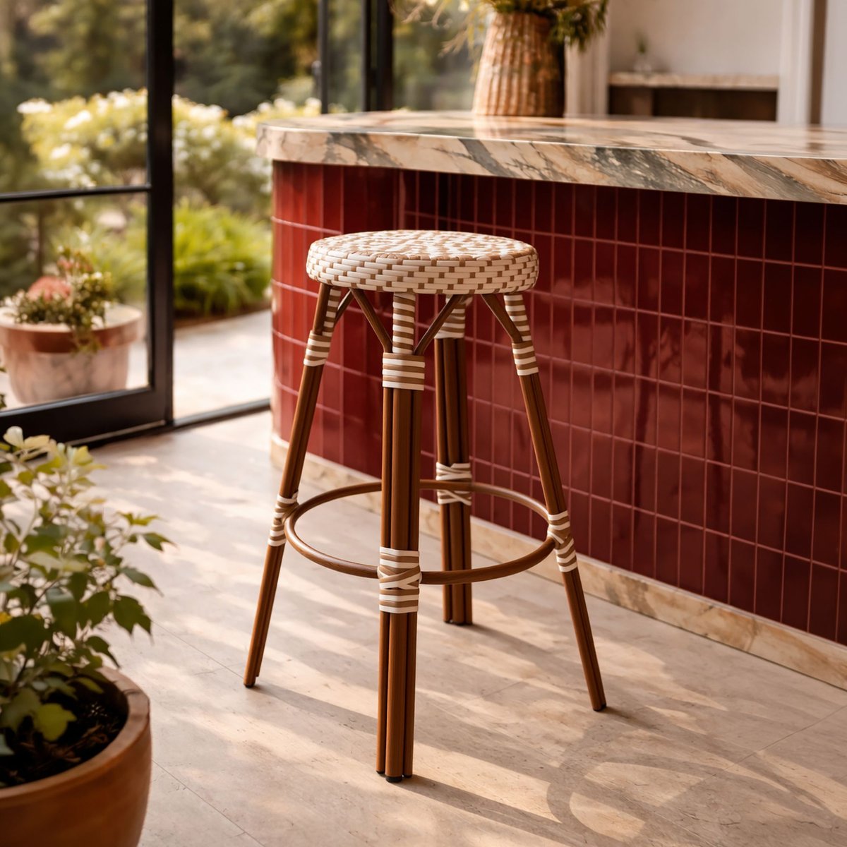 Tabouret de bar effet rotin naturel, SCALA noisette, NOW'S HOME