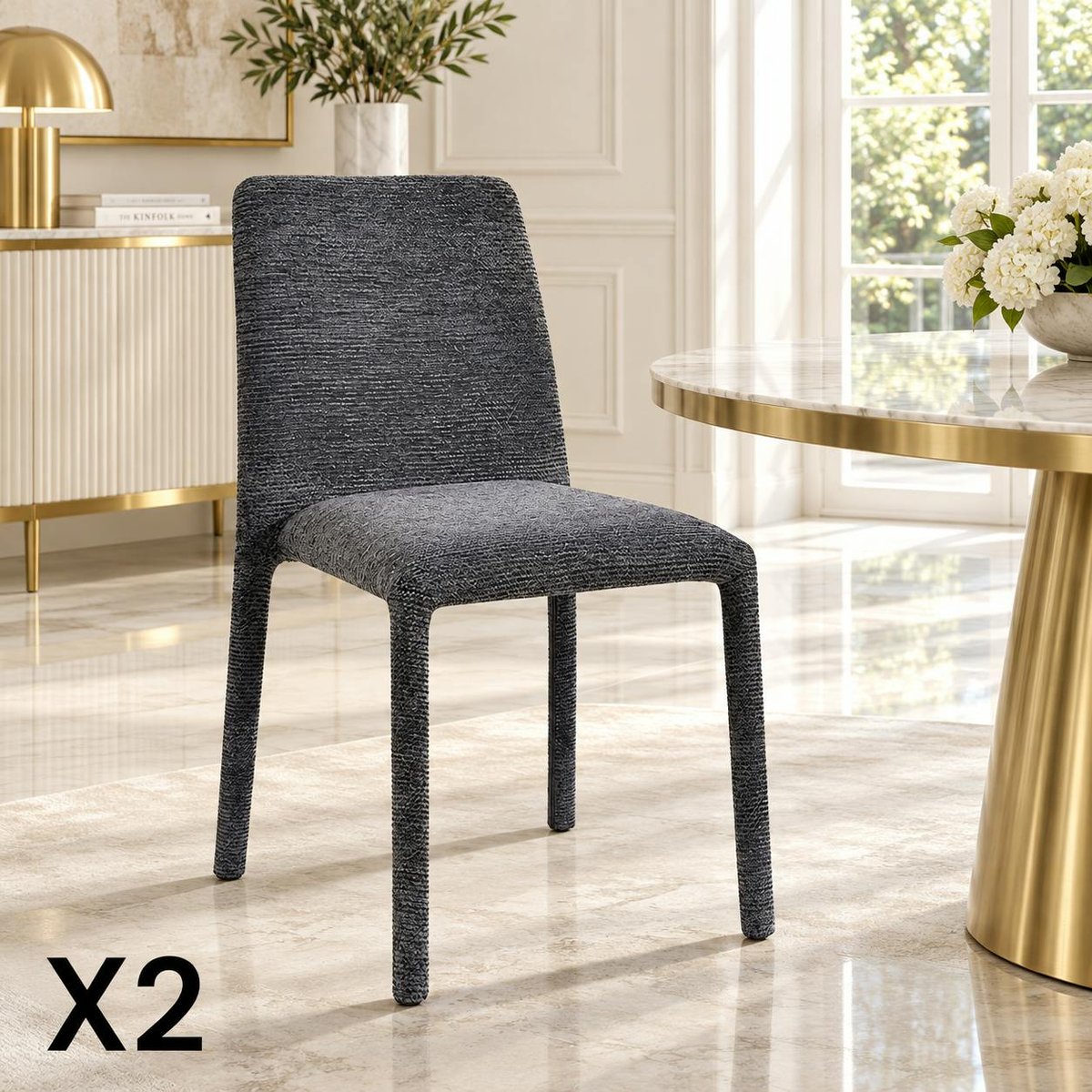 Chaise en tissu empilable (lot de 2) ESSEN gris, PIER IMPORT