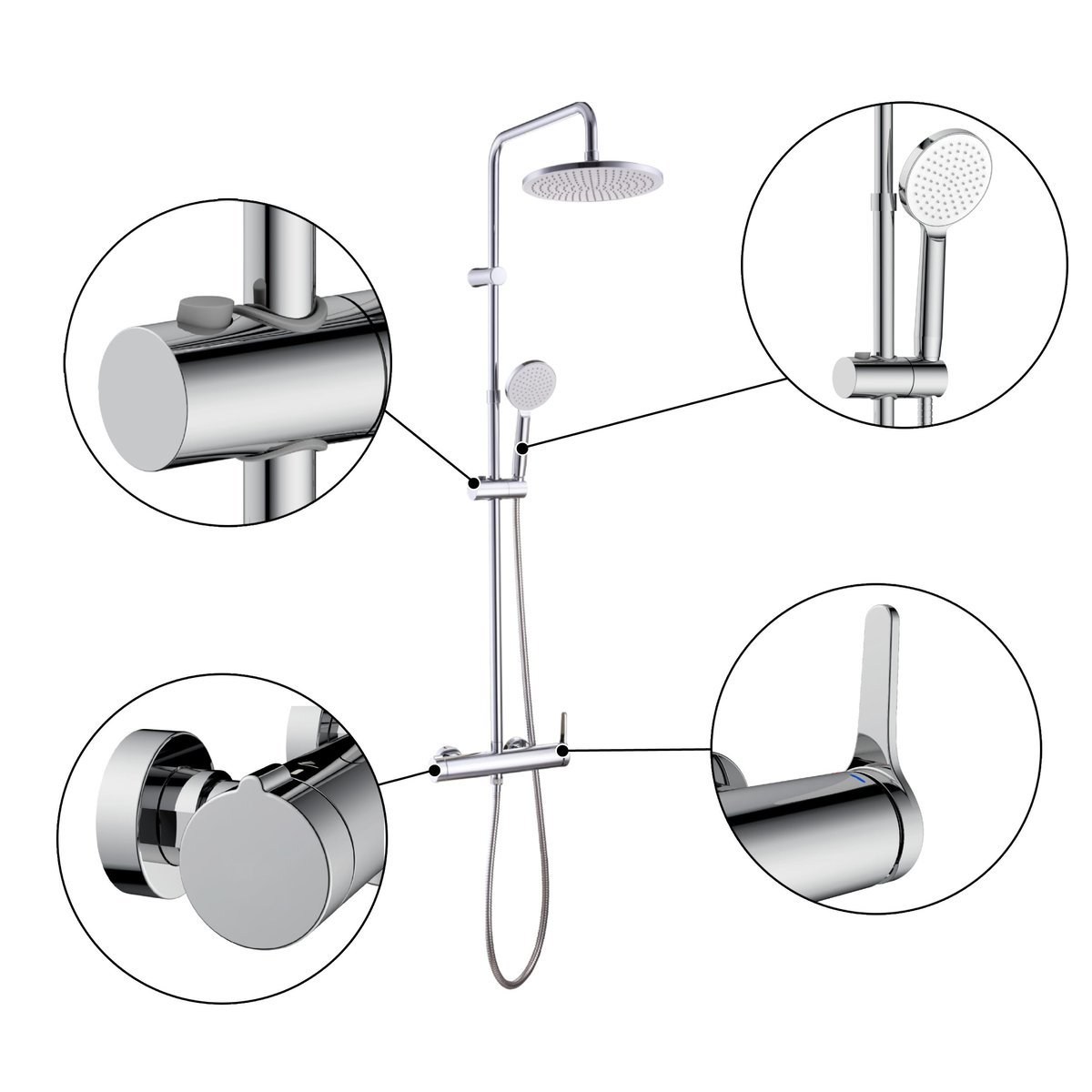 Lot de 2 colonnes de douche avec mitigeur, ESSENTIAL chrome, SENSEA