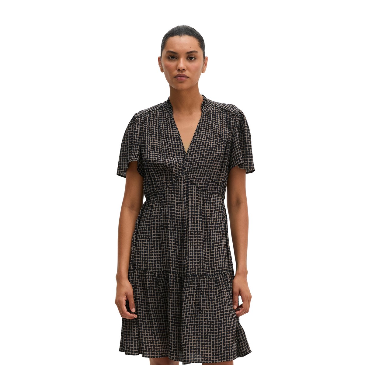 Robe courte coupe trapèze en viscose fluide marron, MARC O'POLO