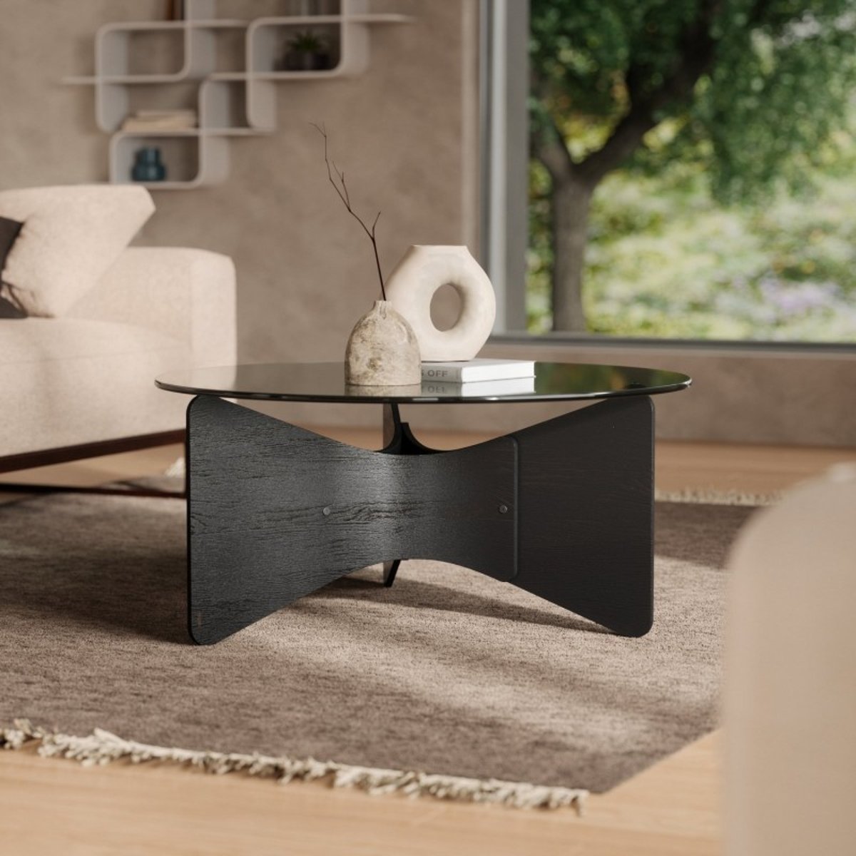 Table basse design verre bois  MADERA noir, UMBRA