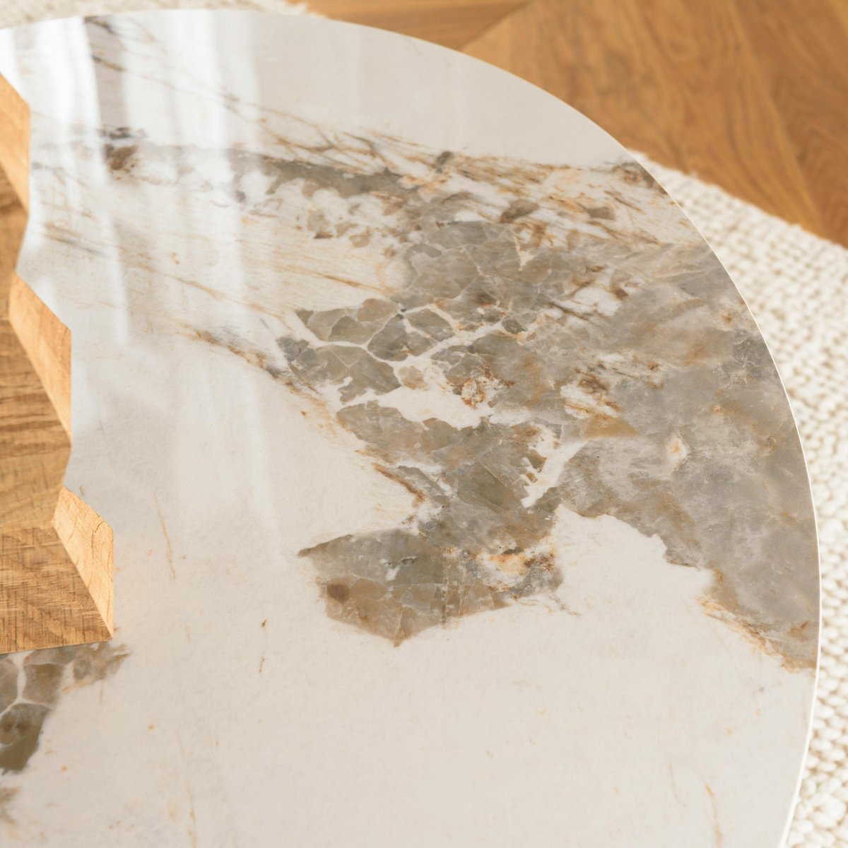 Table basse 110x80cm plateau céramique pieds bois clair LINEA blanc, PIER IMPORT