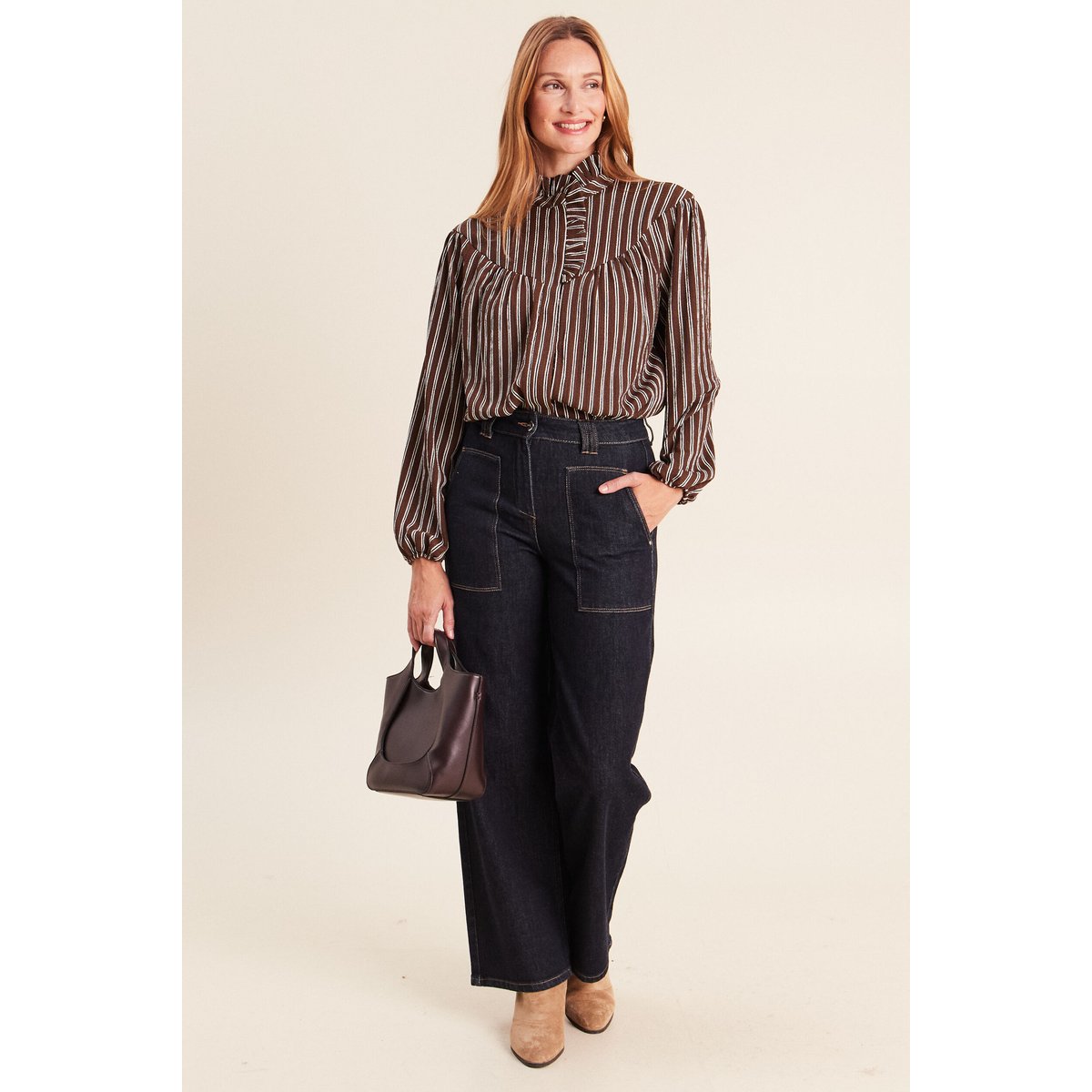 Blouse droite manches longues marron, BREAL