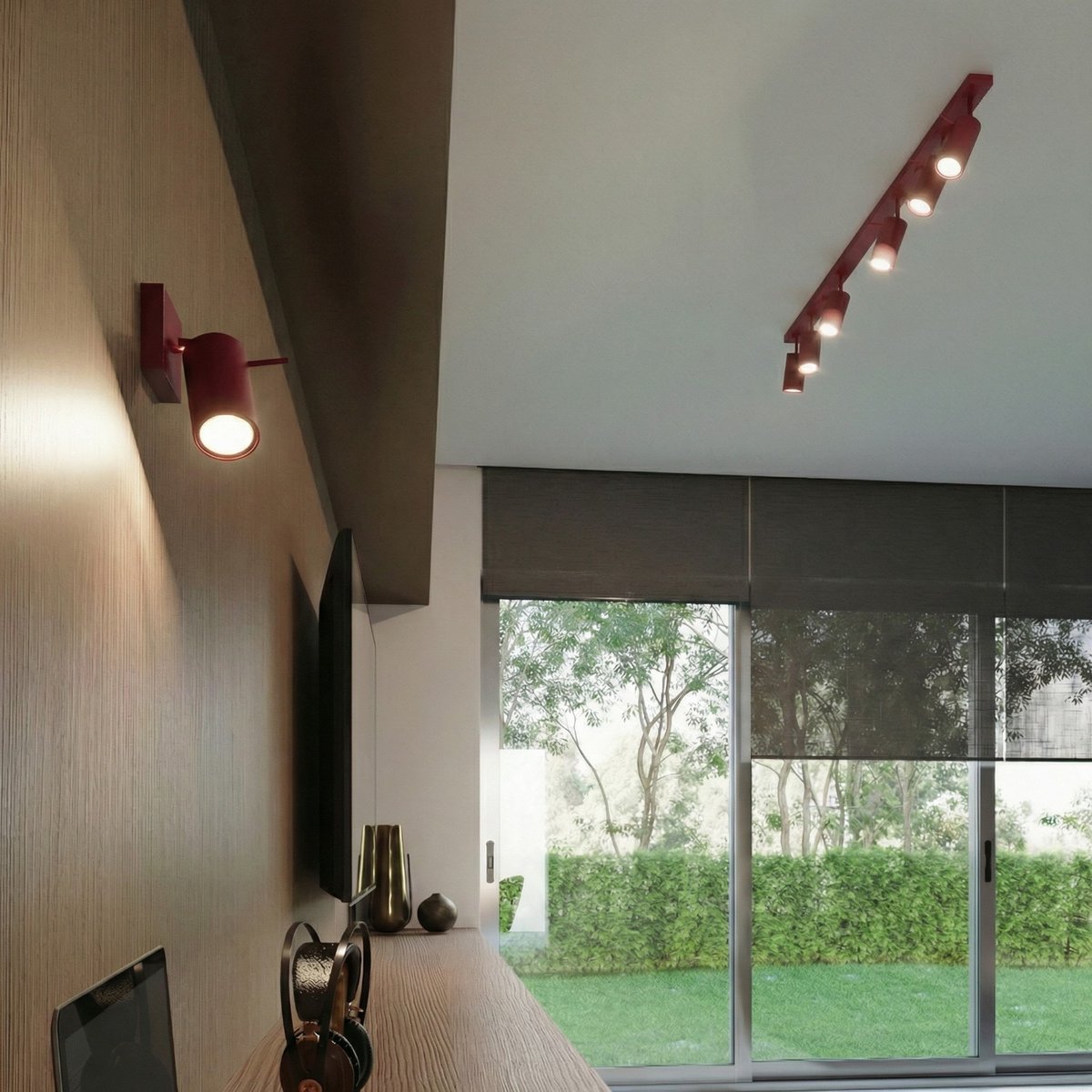 Plafonnier Acier Bordeaux GU10 2 RING bordeaux, EDEN