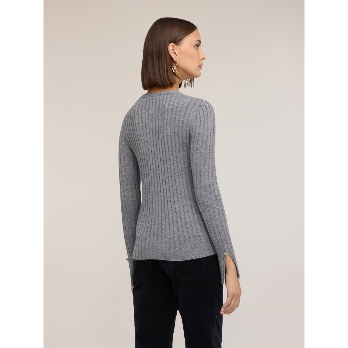 Cardigan court en maille côtelée gris, MOTIVI