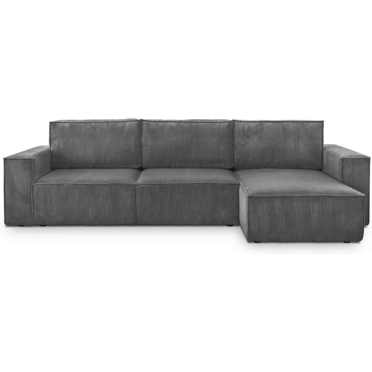 Canapé d'angle convertible 5 places en velours côtelé - HARPER gris anthracite, HOMIFAB