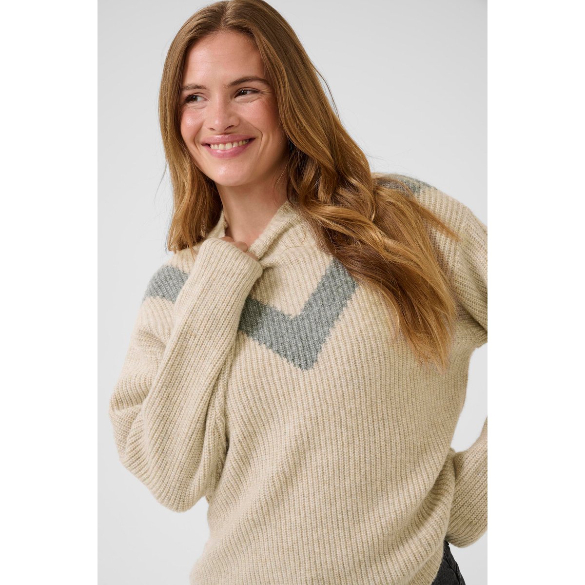 Pullover tricoté gris feather g. mel. w. grey mel., KAFFE