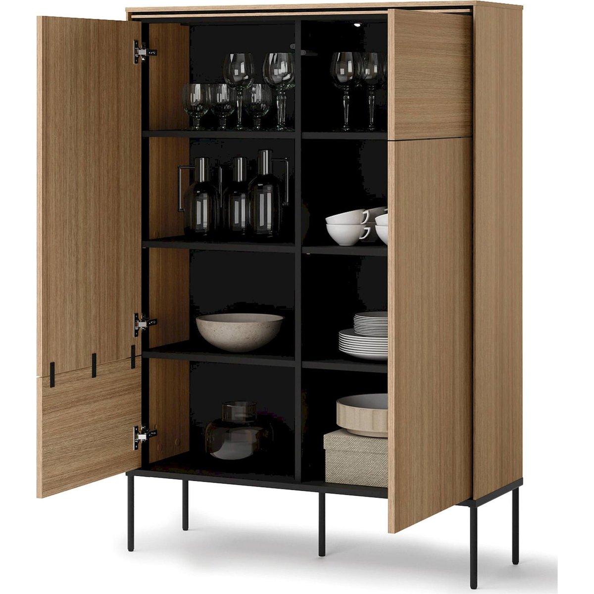Buffet haut 2 portes collection VISSO chêne linéaire et noir, RECOLLECTION