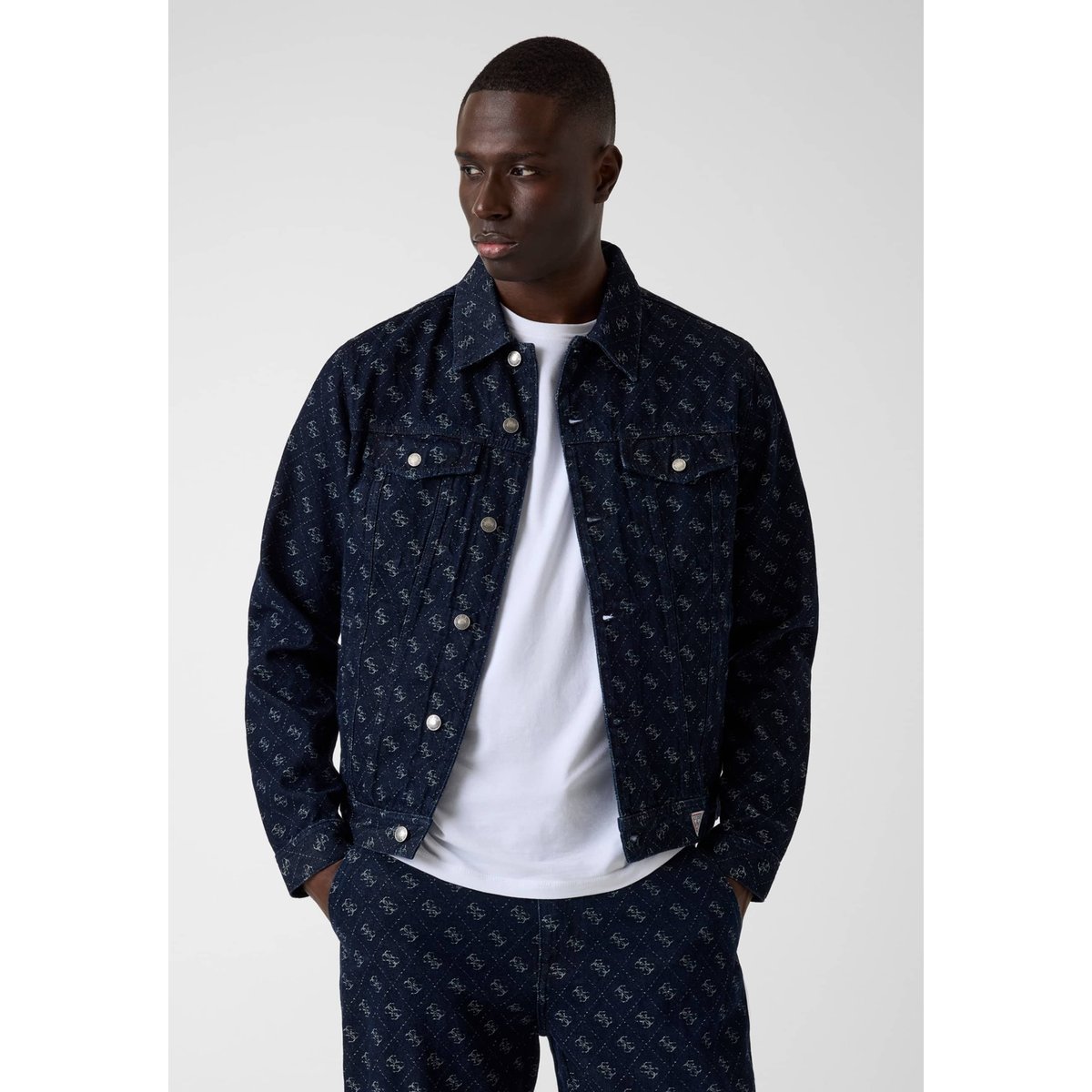 Veste En Jean Jacquard bleu foncé, GUESS
