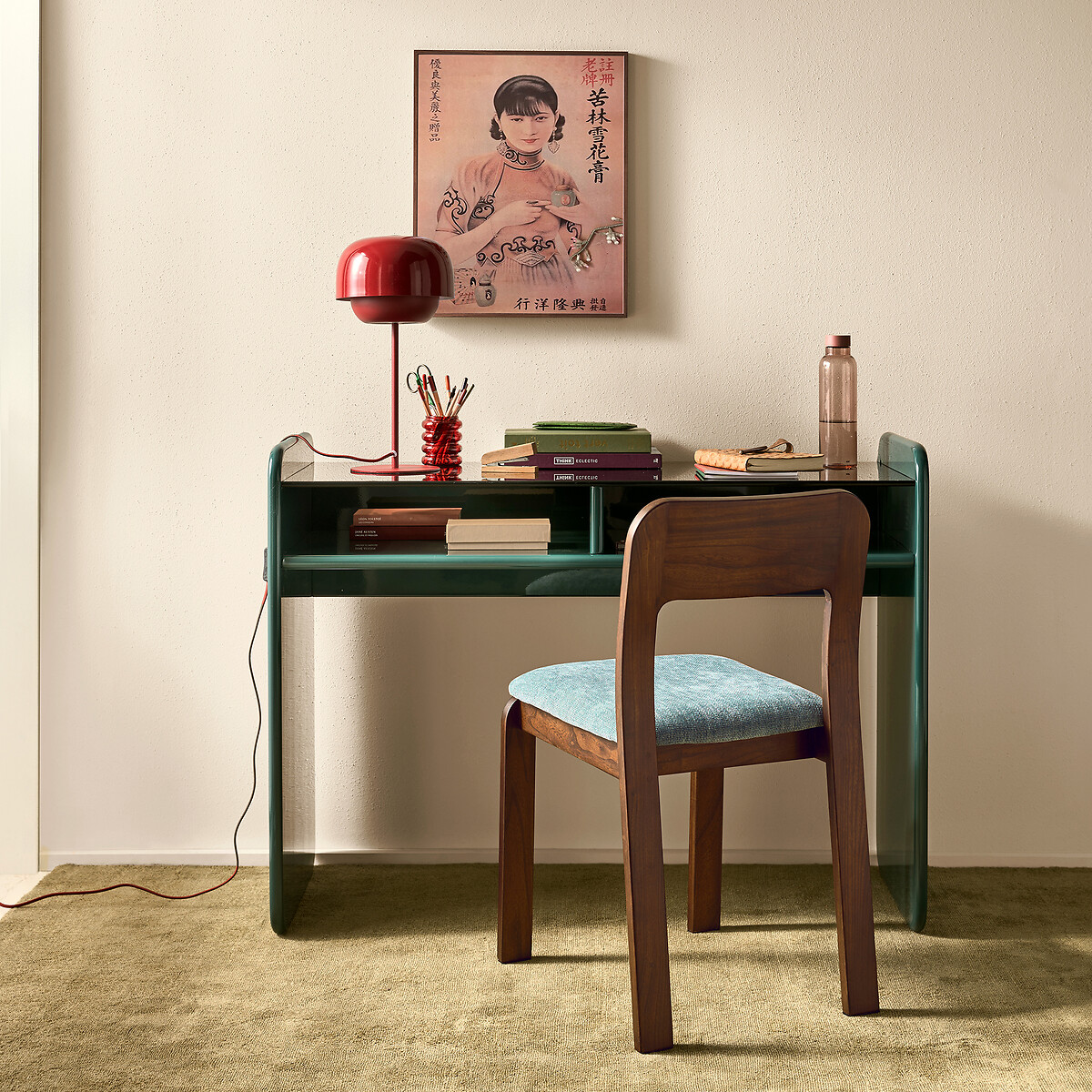 Ericson Desk with Smoked Tempered Glass Top green, LA REDOUTE INTERIEURS