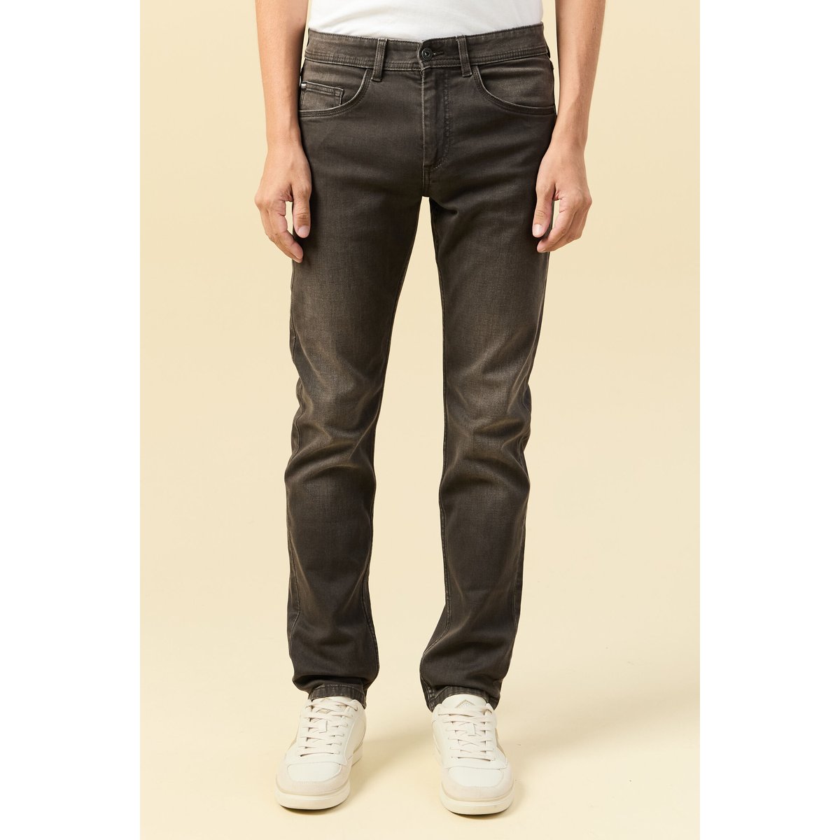 Jeans straight longueur 34 denim marron foncé, BONOBO