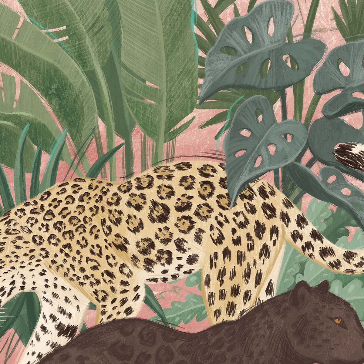 Papier peint exotique felins dans la jungle intissé, HEXOA