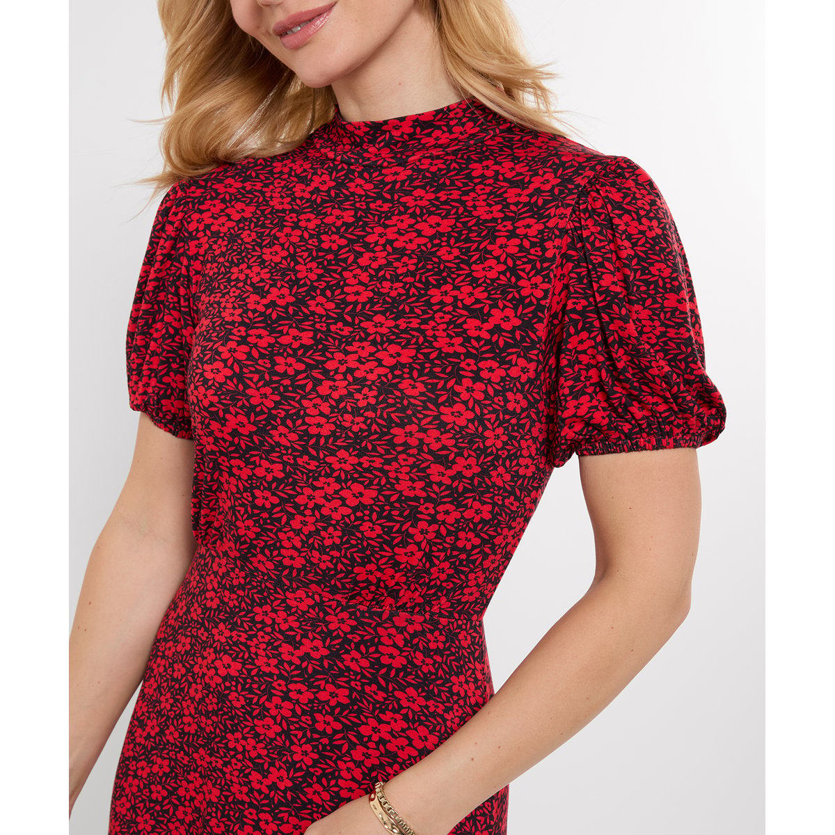 Robe Longue en Jersey à Col Montant Rêves Fleuris rouge, JOE BROWNS