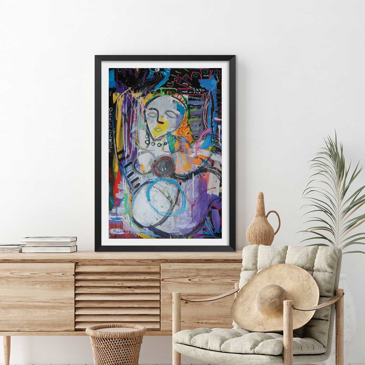 Affiche abstraite odalisque affiche + cadre en bois - noir, HEXOA