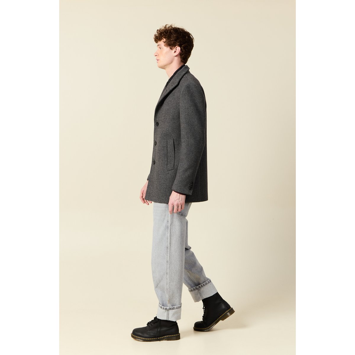 Manteau droit mi-long col montant gris foncé, BONOBO