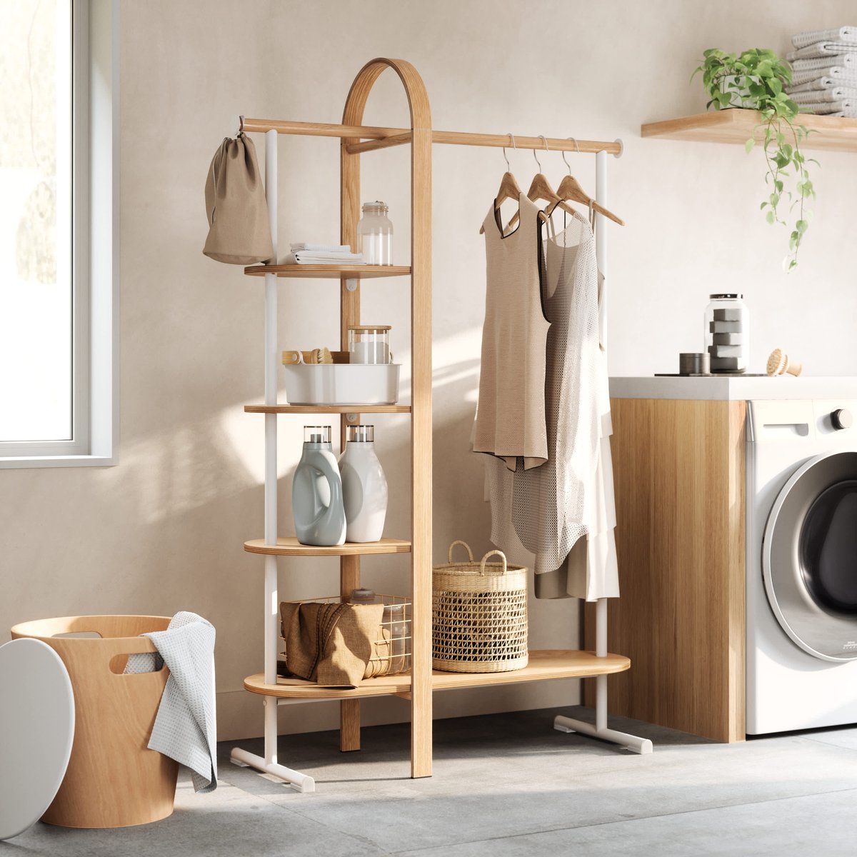 Portant à vêtements étagère BELLWOOD bois clair, UMBRA