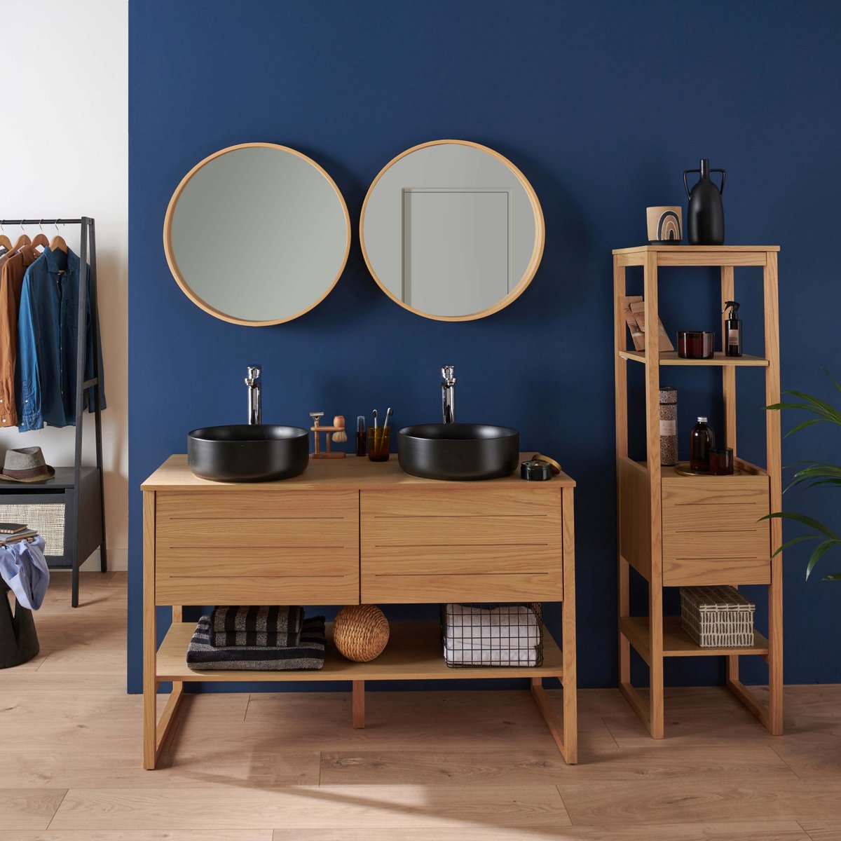 Meuble double +vasque +miroir +colonne ATOLL bois clair, MOB IN