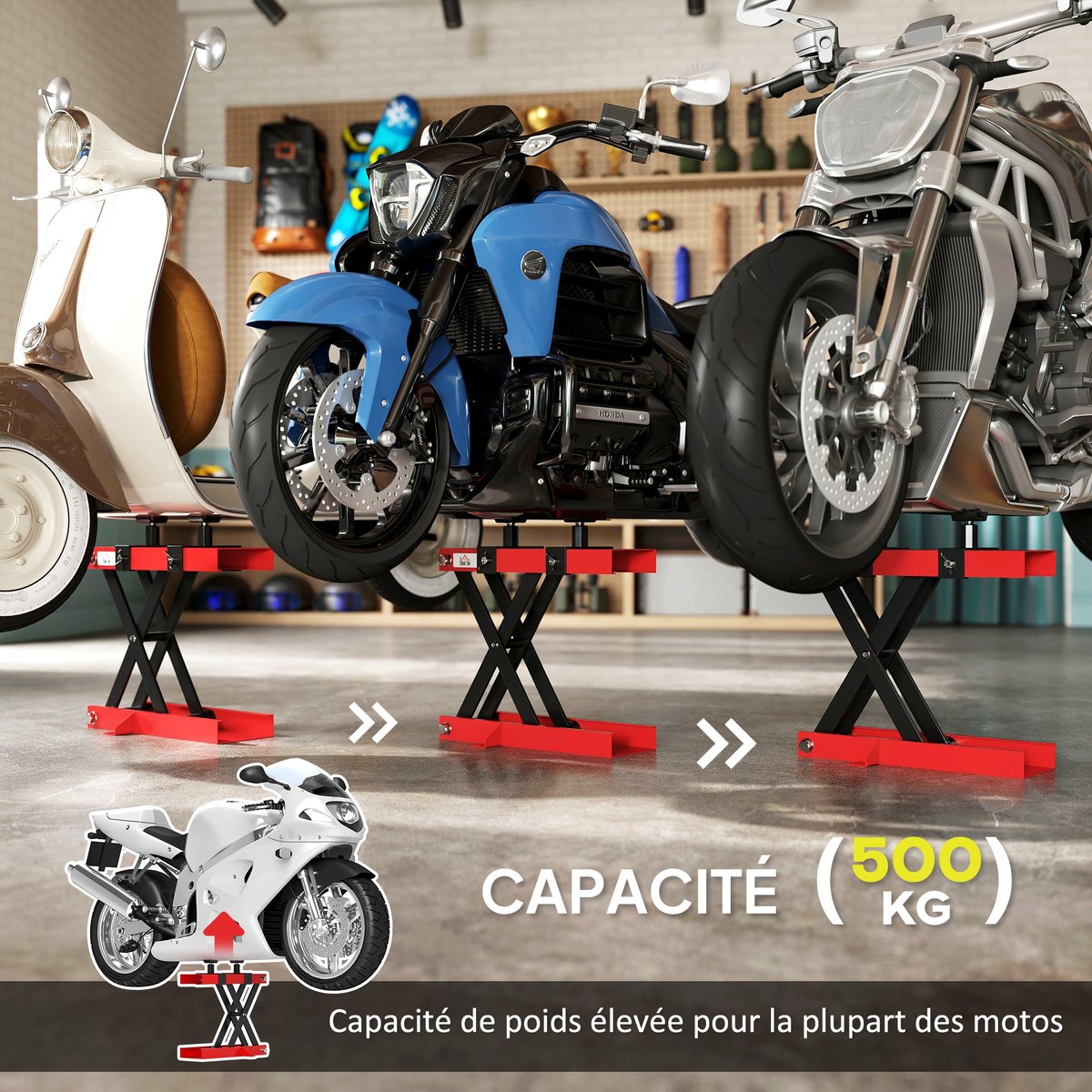 Support de levage pour moto Aier Rouge rouge, HOMCOM