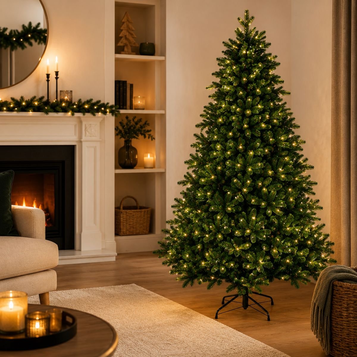 Sapin de Noël artificiel avec LED H215 cm BRAMPTON vert, BLACK BOX TREES