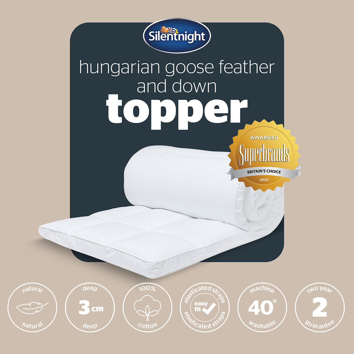 Hungarian Goose Feather Down Mattress Topper white, SILENTNIGHT