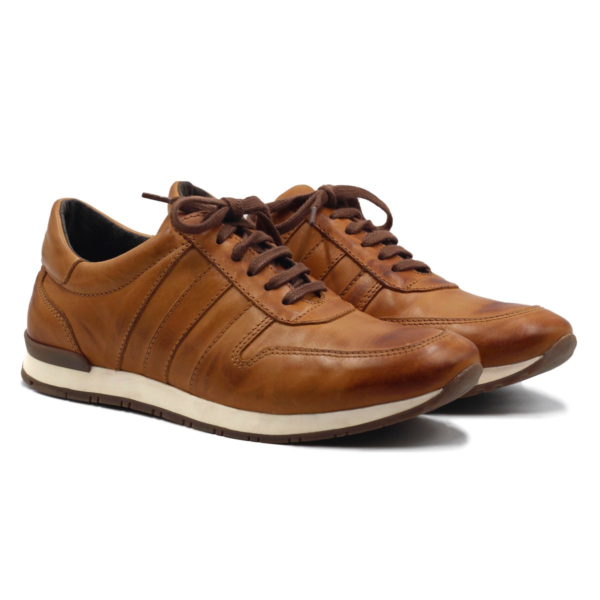Sneakers cuir lisse cognac, JULES & JENN