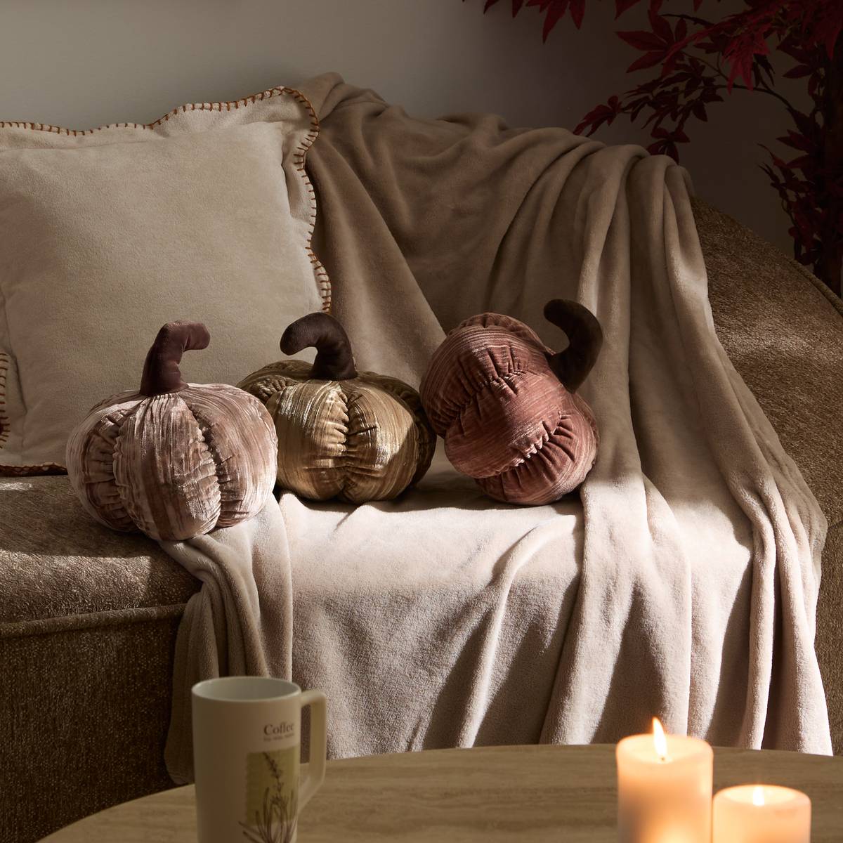 Coussin citrouille Automne rond 22x22cm modèle b, ATMOSPHERA
