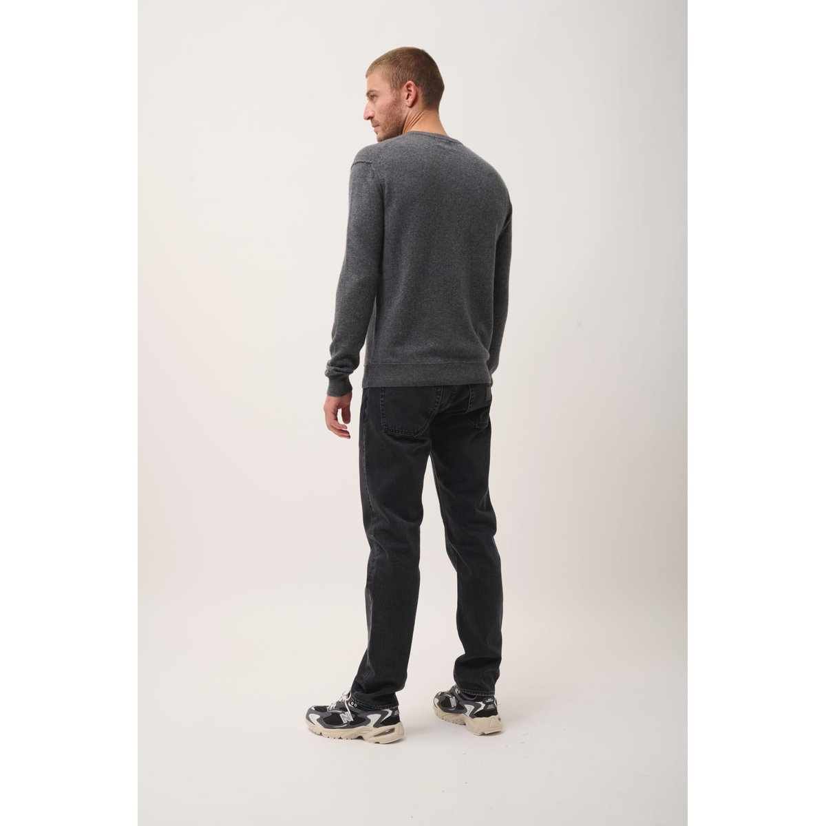 Pull Col V Anthracite Chiné Tom gris anthracite chiné, JUST CASHMERE