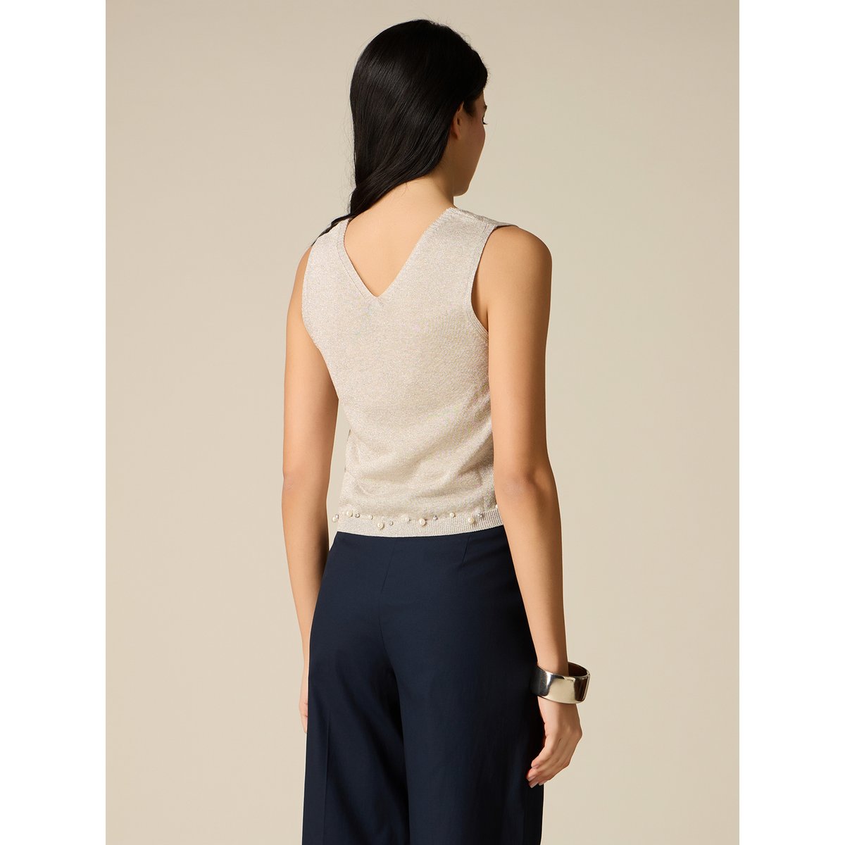 Top avec broderie bijou. beige, OLTRE