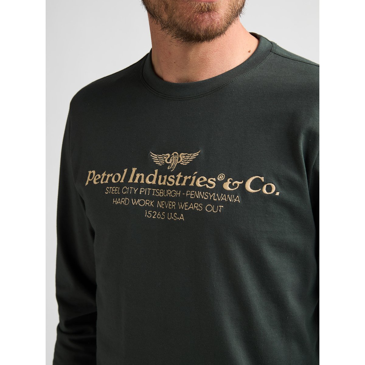 T-shirt à manches longues imprimé millwall vert deep green, PETROL INDUSTRIES