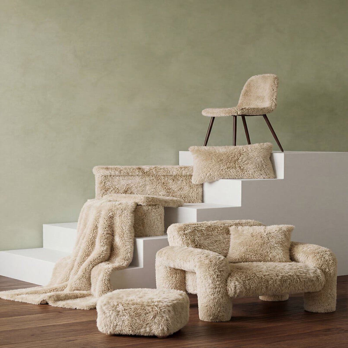 Pouf carré pliable avec rangement DUVIA beige, ATMOSPHERA