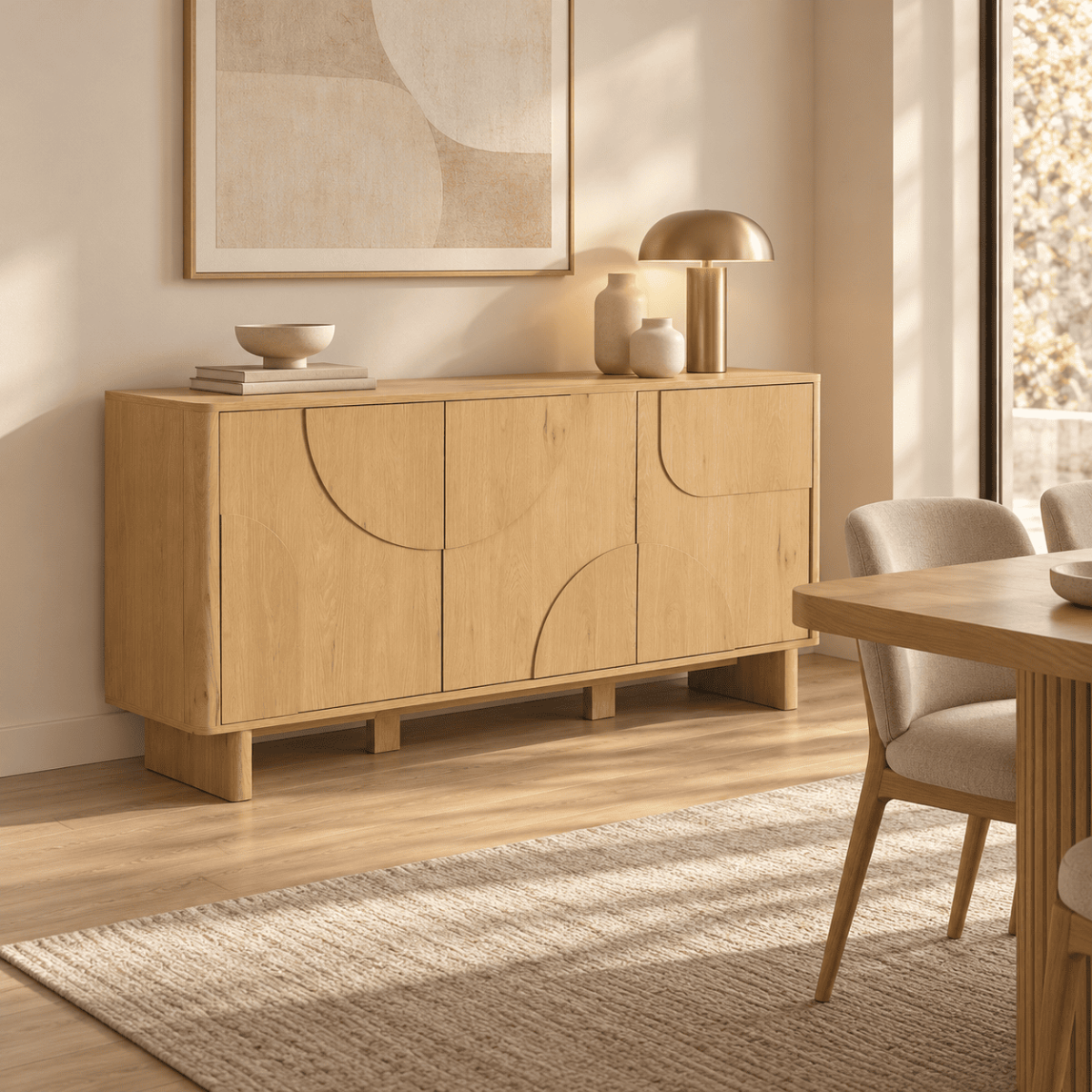 Buffet 3 portes formes arrondies OCTAVE bois clair, CALICOSY