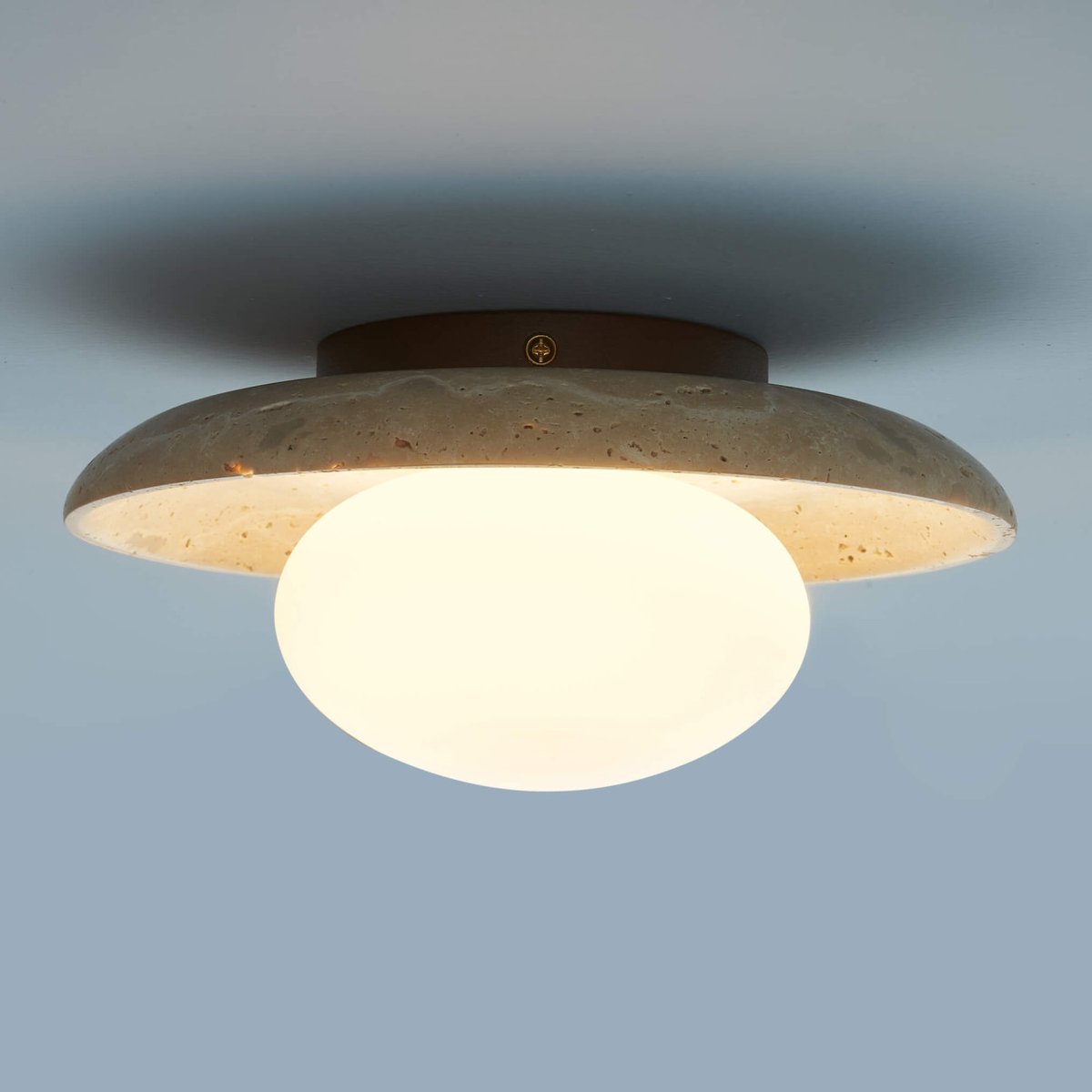 Petit plafonnier avec plateau en pierre - JIO beige blanc et bois, KOSILUM