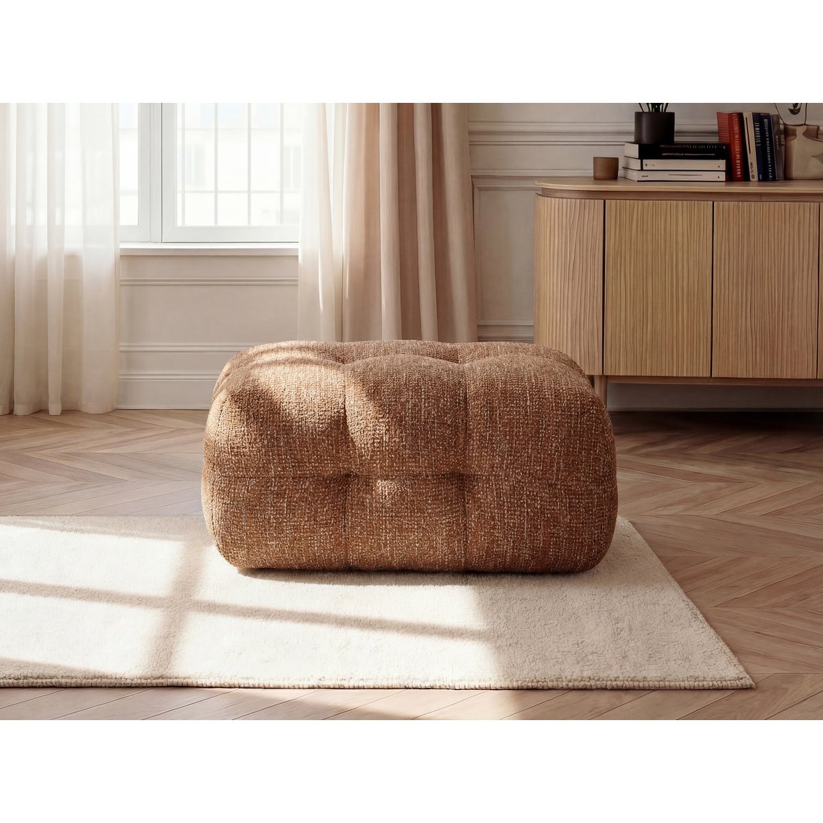 Pouf tissu chiné, LAURA orange, BOBOCHIC