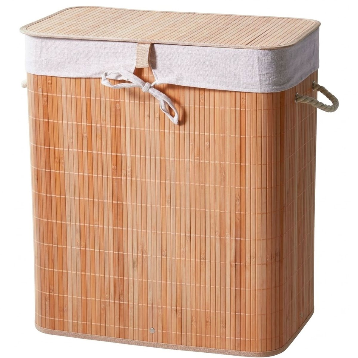 Panier à linge en bambou et intérieur amovible en tissu 50x30x60cm bois, WADIGA