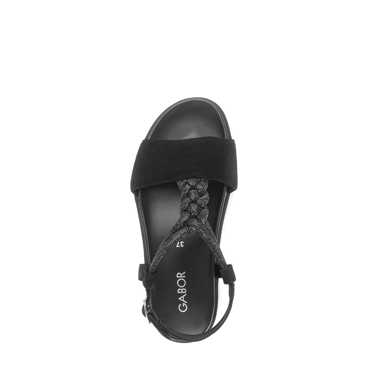 Sandales en cuir à talon compensé noir velours, GABOR