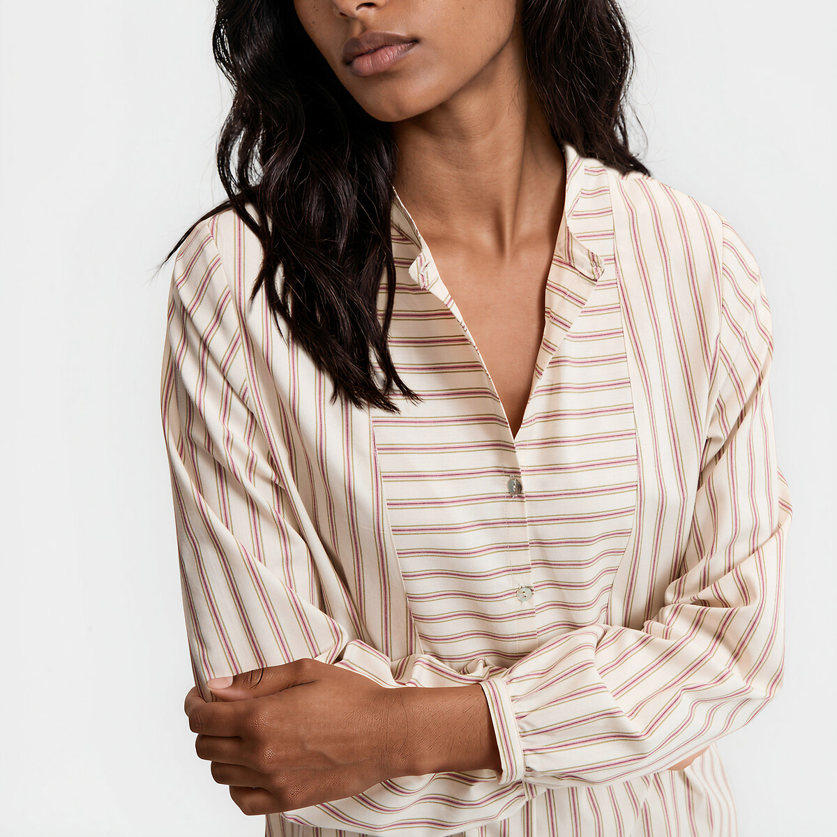 Chemise de nuit rayée en popeline de coton rayé, LA REDOUTE COLLECTIONS