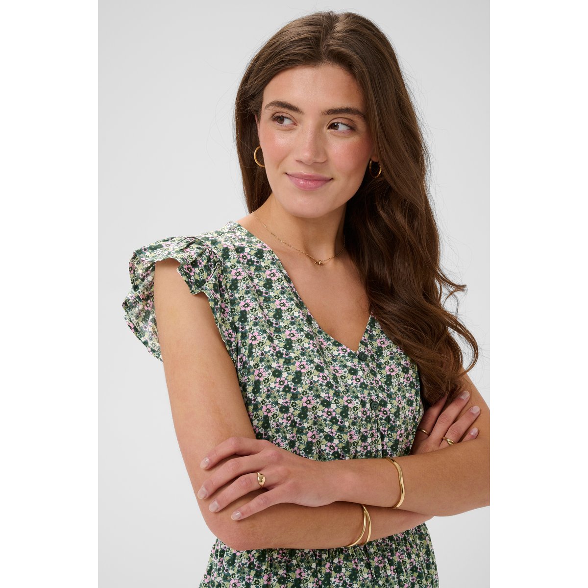 Robe vert rose fleur, CREAM