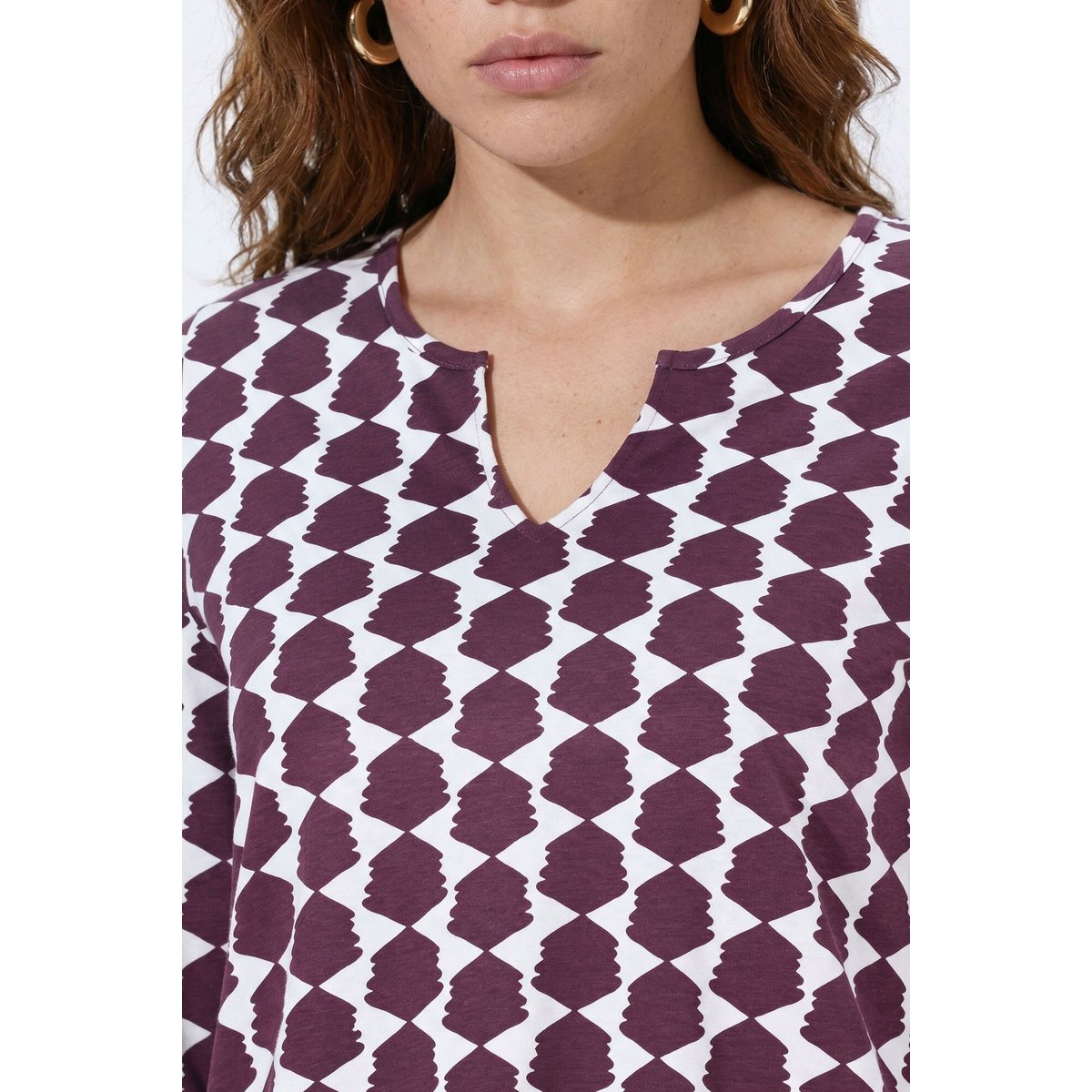 T-shirt long, imprimé graphique brun nougat, ULLA POPKEN