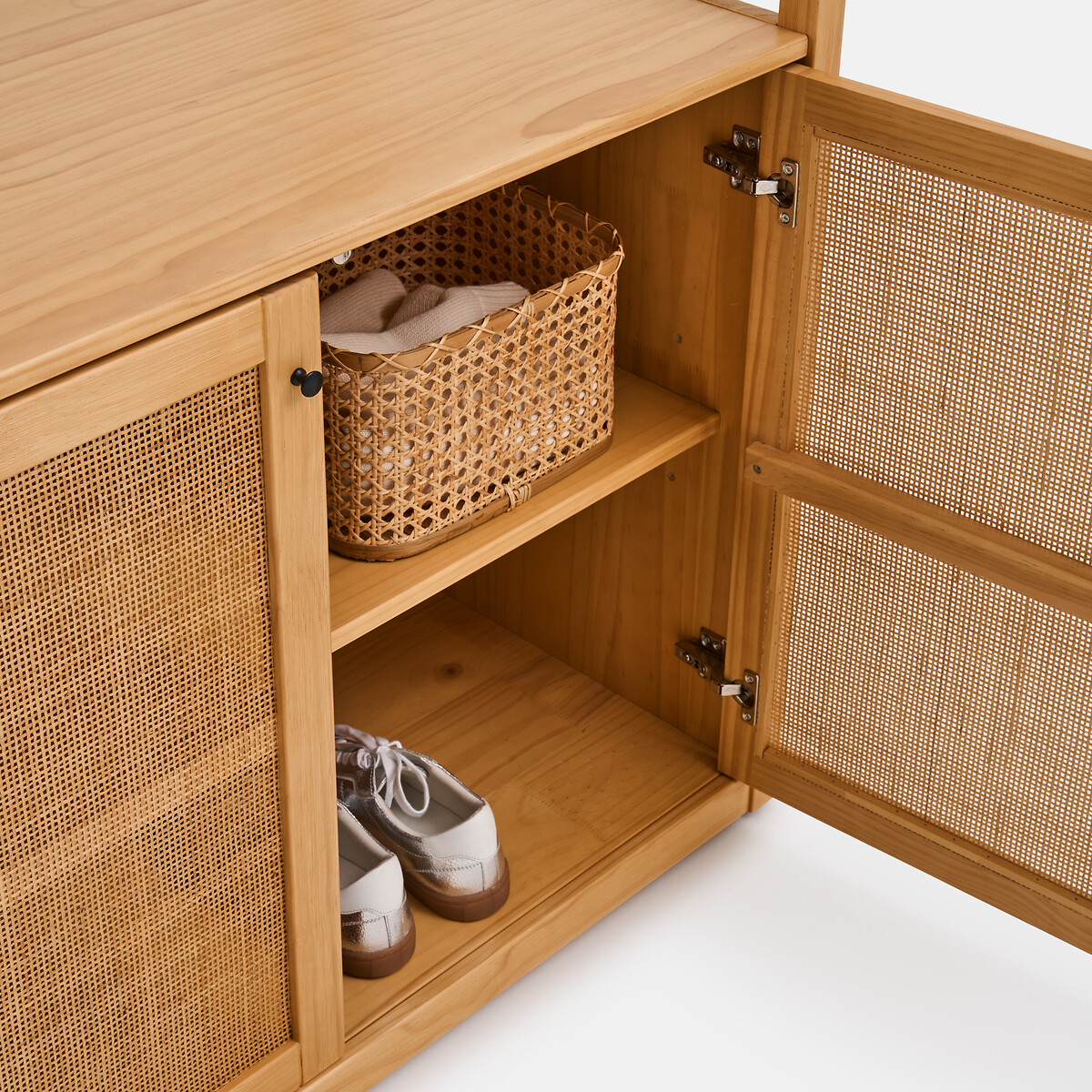 Kleedmodule, 1 open kast, 2 deuren, massief grenen en riet, GABIN naturel, LA REDOUTE INTERIEURS